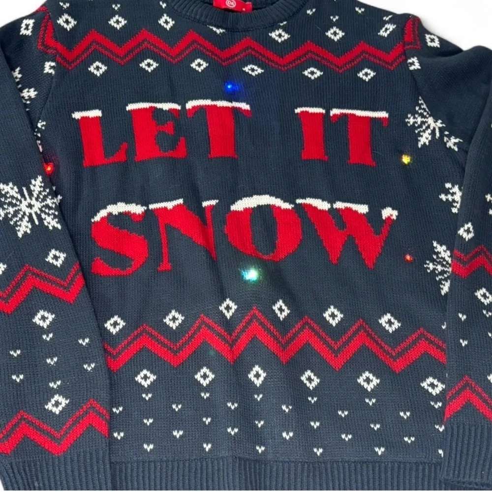 Light Up “LET IT SNOW” Christmas Sweater • Blue Red LED Holiday Sweater M